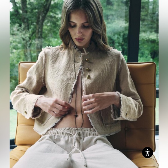 ZARA SHORT 100% LINEN JACKET ZW COLLECTION $129.00 Size XS NWT - Picture 2 of 13
